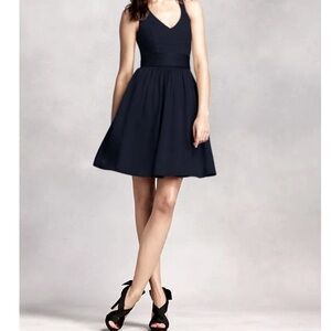 Vera Wang White Black Cocktail Halter Drop Waist Mini Dress with Bow Detail